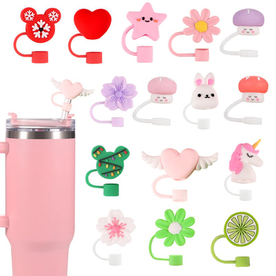 15 PCS Cute Silicone Straw Cover Cap for Stanley Cup AccessoriesSimple Modern Straw Covers10mm Straw Topper Compatible with 30&40 Oz Tumbler (#2)